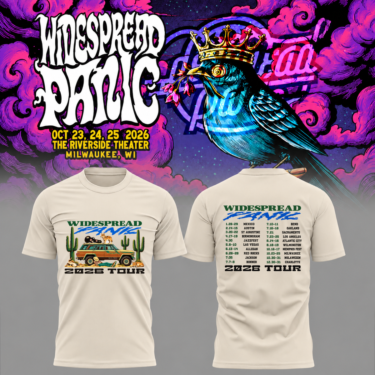 Widespread Panic Milwaukee, 3-Night Run at Riverside Theater, WI 2026 Event T-shirt
