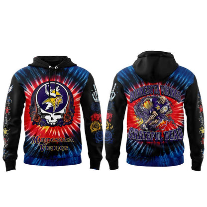 . M Vikings Grateful Dead Skeletons Hoodie