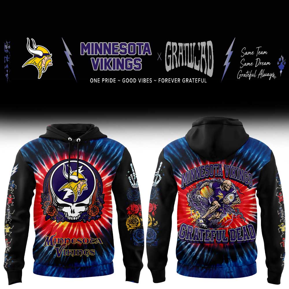 . M Vikings Grateful Dead Skeletons Hoodie