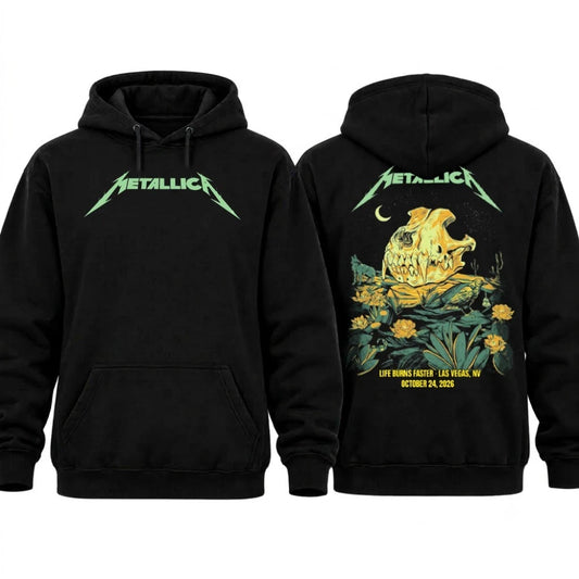 Metallica Las Vegas Pop Up Shop Hoodie and Shirt – October 24, 2026 Sphere Life Burns Faster Graphic Tee