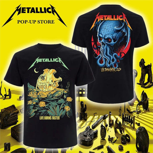 Metallica Tour 2026 Sphere Las Vegas Pop Up Shop T-Shirt – October 24 Life Burns Faster Wolfskulljack Skeleton Graphic T-Shirt