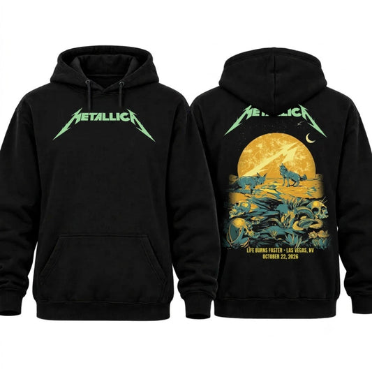 Official Metallica Las Vegas Sphere Weekend 4 Night 1 Hoodie and Shirt – Life Burns Faster Oct 22 2026 Pop-Up Shop Exclusive Merch