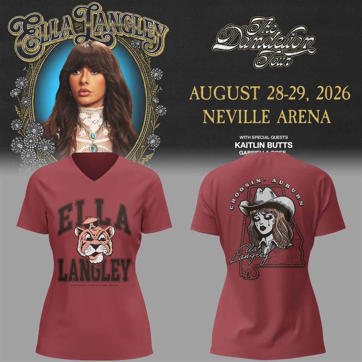 E.Langley “The Dandelion Tour” in Auburn,AL V-neck TShirt
