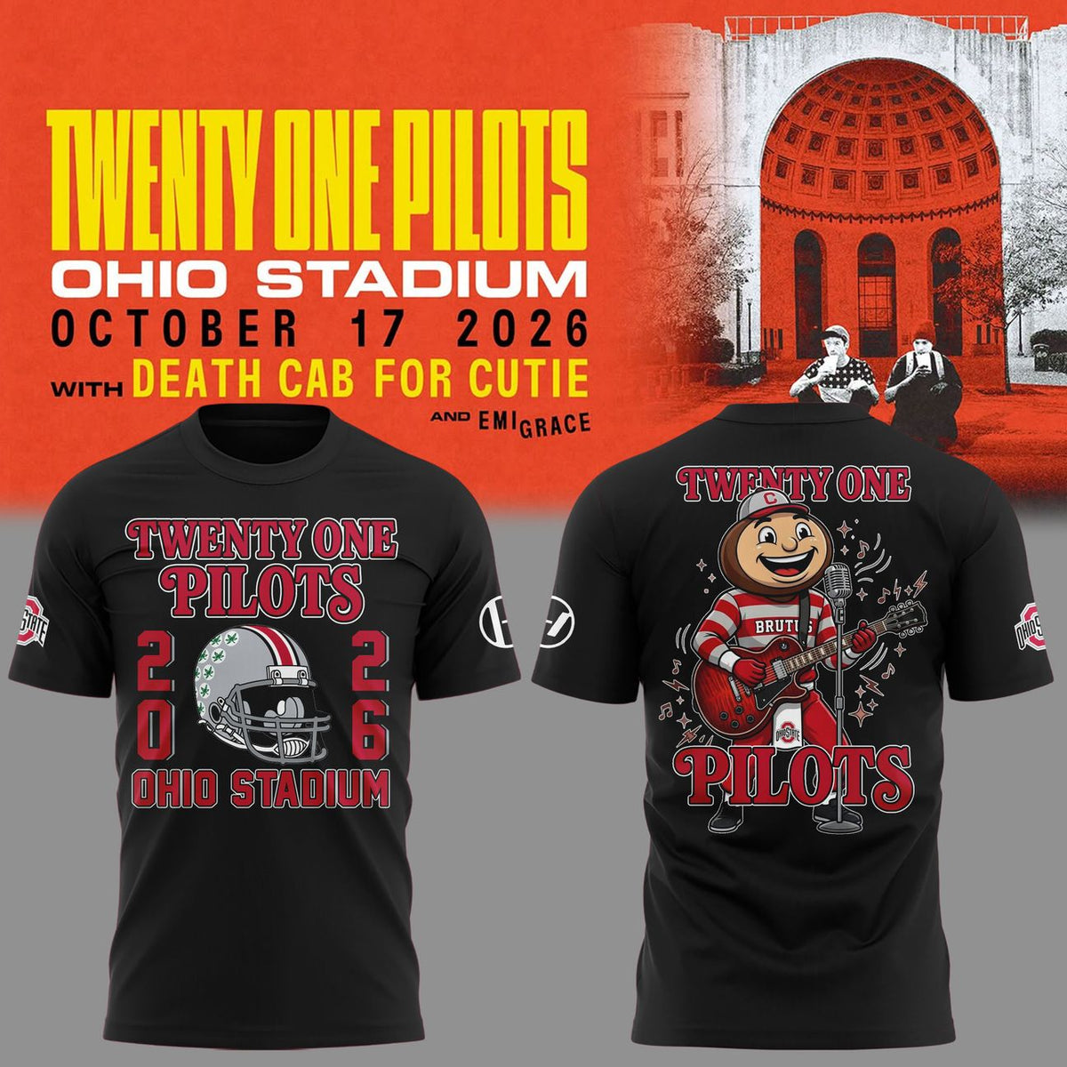 01.06. Black Shirt Twenty One Pilots x Ohio State Buckeyes Football T-Shirt