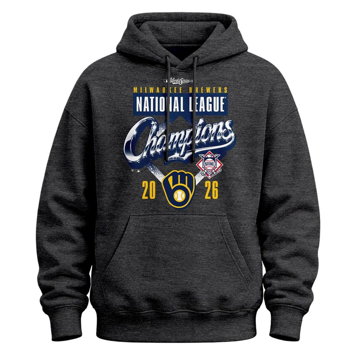 Men’s Milwaukee Brewers Heather Charcoal 2026 National League Champions Hoodie – Updated Version