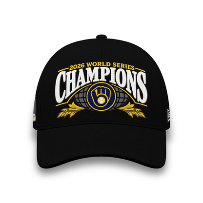 2.Milwaukee Brewers Black 2026 World Series Champions Locker Room Authentic Hoodie
