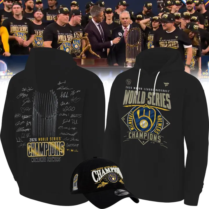 2.Milwaukee Brewers Black 2026 World Series Champions Locker Room Authentic Hoodie